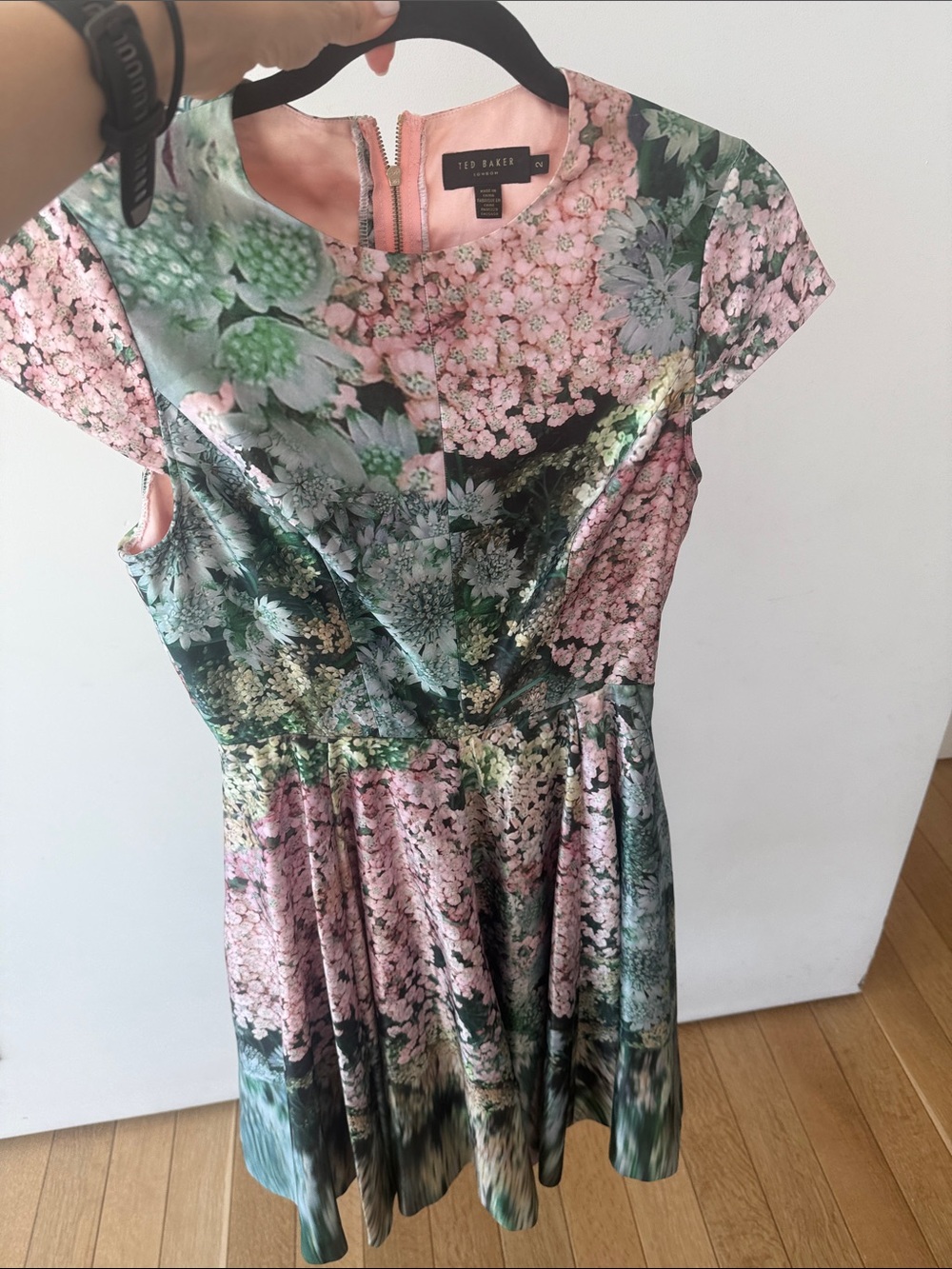 Ted Baker Pink & Green Floral Fit-and-Flare Dress